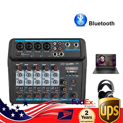 6 Channel Live Studio Audio Mixer USB Bluetooth DJ Sound Mixing Console Amplifie • $59