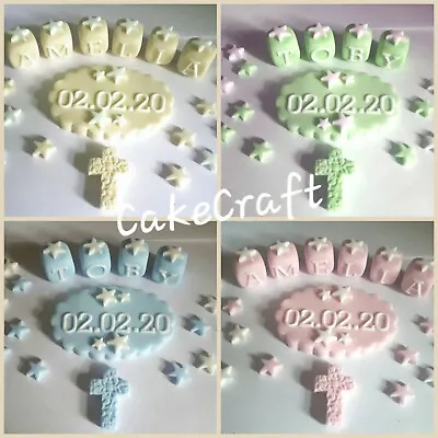 Christening Baptism Plaque Name Edible Handmade Cake Decoration Topper+20 Stars • £10.89