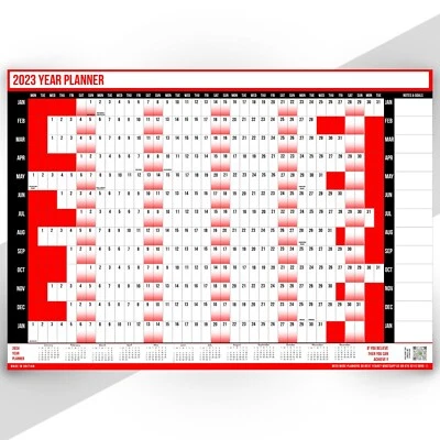 £3.99 • Buy 2023 A1 - A2 Full Year RED Wall Planner Large Calendar Home Office Work