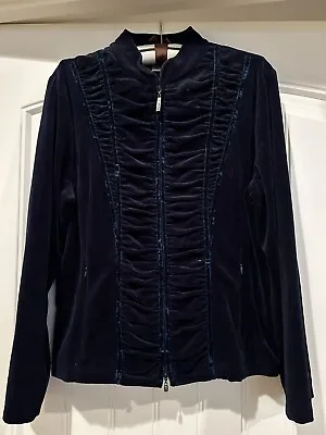 St John Sport Velvet Navy Blue Suit Jacket Size Medium Zipper Front And Pockets • $28.50