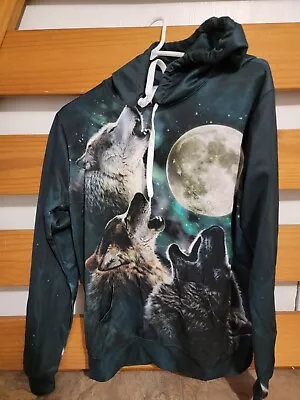 Hooded Sweatshirt Hoodie Printed Howling Wolf 3D Hoodie Unisex/ Medium  • $15.10