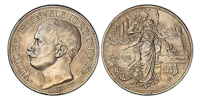 ITALY. Vittorio Emanuele III 1911-R AR 5 Lire. PCGS MS62 Rome Dav.-143; Gig.-71 • $1675