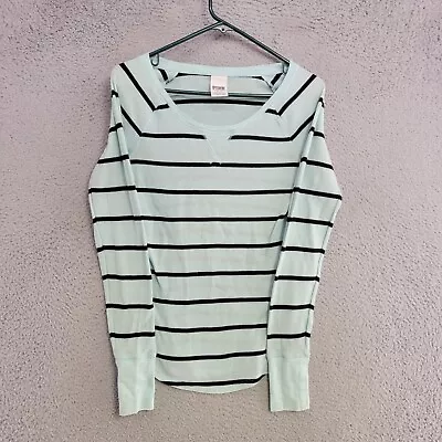 Victorias Secret Shirt Womens M Medium Light Blue Green Striped Waffle Knit • $7.58