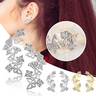 Silver Ear Crystal Earring Stud Vine 3D Cuffs Wrap Zirconia Climber Animal • $6.98