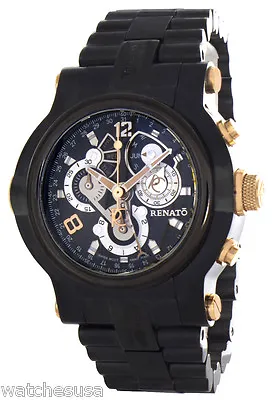 Renato Mens Black Dial Black Stainless Steel Bracelet Watch Ronda 5040F Beast • $799.12