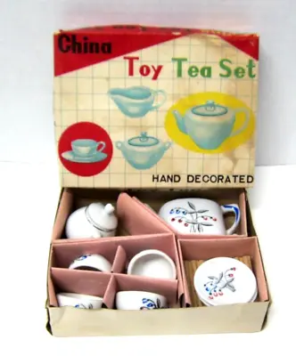 Vintage 1960's Miniature China Toy Tea Set Hand Decorated Original Box • $12.95