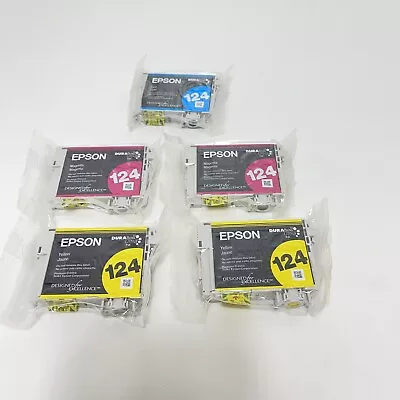 5 New Genuine Epson 124 Ink Set 2 Yellow 1 Cyan 2 Magenta Sealed Bags • $27