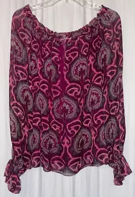 MILLY Maroon Paisley Silk Sheer Blouse - Size Medium • $3.99