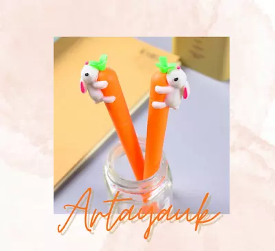 UK 2pcs Kawaii Cute Novelty Unusual Rabbit Carrot Gel Pens Stationery Supplies • £3.99