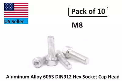 M8x1.25 Aluminum Alloy 6063 DIN 912 Allen Bolts Hex Socket Cap M8 ( Pack Of 10) • $12