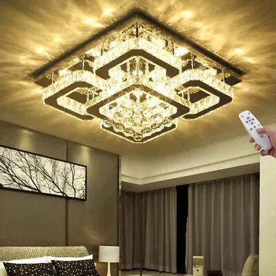 40-100cm Flush Mount Modern Square Ceiling Chandelier Crystal Light Lamp Pendant • £89.95