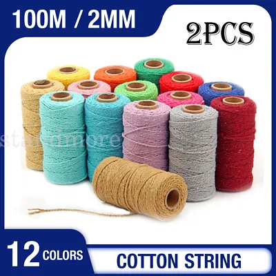 £4.54 • Buy 2mm 100M Cotton Twisted Cord Craft Macrame Artisan Rope Craft String DIY Rustic