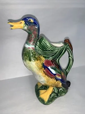 Vtg Duck Pitcher Majolica F Mendes Caldas Portugal 335 Vase Portugese Pottery • $34.99
