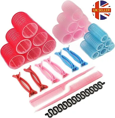 Hair Rollers Self Grip 33 Pcs Set Curlers Curls Heatless Bouncy Wave Styling • £6.39