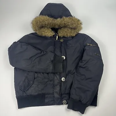 Vintage Authentic Y2K Baby Phat Black Cropped Bomber Jacket Fur Hood Women's 2XL • $149.99