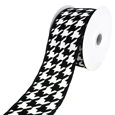 Winter Flocked Houndstooth Wired Ribbon 2-1/2-Inch 10-Yard • $16.95