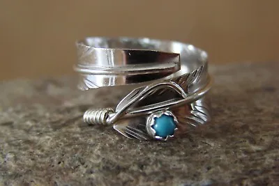 Navajo Indian Handmade Sterling Silver Turquoise Feather Ring Adjustable! • £23.15