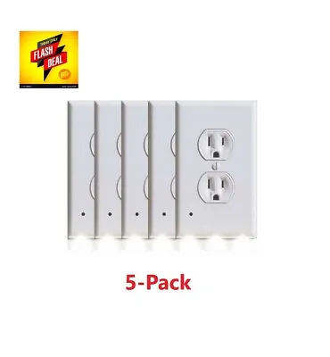 5 Pack Outlet Cover Built-In LED Night Light Bulbs Wall Plate Rounded Receptacle • $30.99