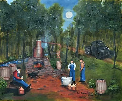 Primitive Americana Folk Art Print 11 X 14  Moonshine Moonshiners Arie Taylor • $39.95