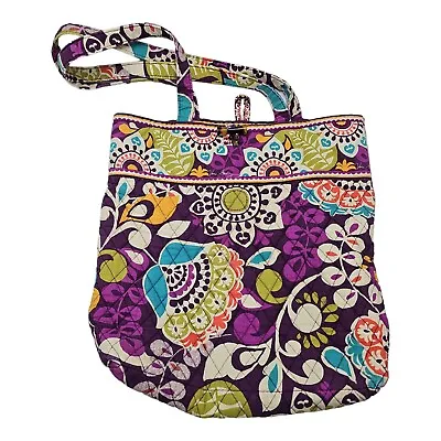 Very Bradley Quilted Tote Shoulder Bag Purse Purple Plum Crazy Floral • $14.97