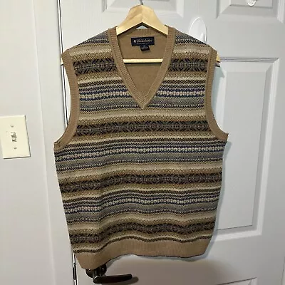 Brooks Brothers 100% Lambswool Fair Isle Pullover Sweater Vest Men’s M Beige • $36.34