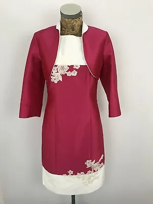 LINEA RAFFAELLI OUTFIT 10 HOT PINK White Dress Bolero Jacket MOTHER BRIDE Midi • £96.73
