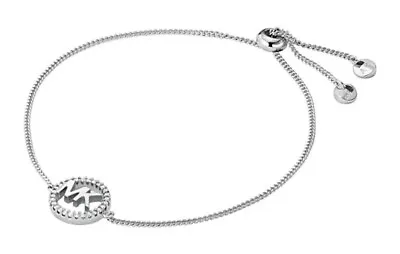 NIB Michael Kors Silver Tone Crystal Logo Slider Bracelet MKJX7320040 $85.00 • $44.99