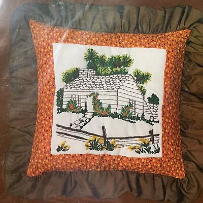 Cozy Cabin Vintage Crewel Embroidery Pillow Kit LeeWards NIP 17x17 • $16