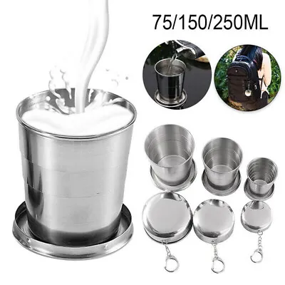 Portable Outdoor Travel Folding Collapsible Cup Telescopic Mug Stainless Steel • £7.55