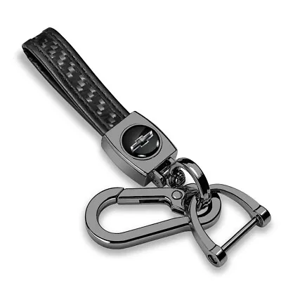 Chevrolet Black Logo Black Carbon Fiber Strap Gunmetal Hook Key Chain • $26.95