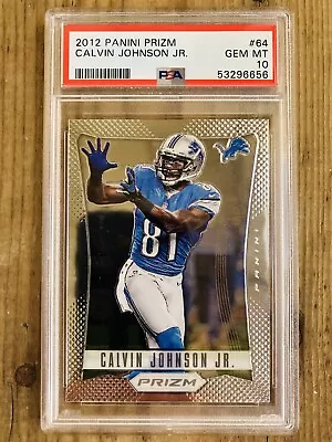 CALVIN JOHNSON JR ~ 2012 Panini First Year PRIZM Base Set #64 🔥 PSA 10 Megatron • $49.99