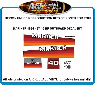 1984 1985 1986 1987 Mercury Mariner 40 Hp Reproduction Outboard Decal Kit • $44.15