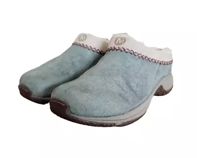 Merrell Encore Chill Stitch Raisin Mules J66460 Blue Suede Women's Size 5.5 • $49.99