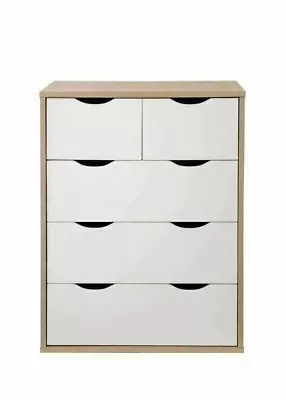 TAD | Alton White & Oak 5 Drawer Chest Of Drawers Bedroom Furniture Storage • £89.99