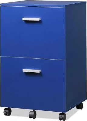 With 2 Drawer File Cabinet Mobile Printer Standing Cart Wood Filing Cabinet Blue • $71.81