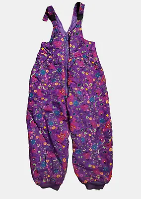 Hanna Andersson Ski Snow Pants Overalls Girls 120 Insulated Purple Floral Nylon • $13.50