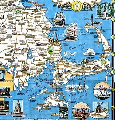 LARGE 1964 Massachusetts Map VINTAGE Martha's Vineyard Boston Cape Cod • $98