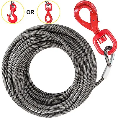 VEVOR 3/8 X50' Steel Cable Hook Core Winch Wire Rope Self Locking W/ Swivel Hook • $42.49