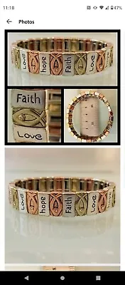 Bracelet - Vintage - Faith Hope Love Stretch Gold Tone Silver Tone Copper Tone • $9