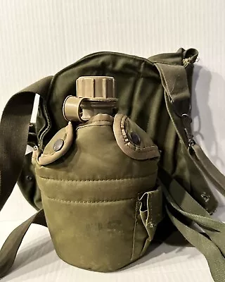 US Army M17A1 Gas Mask Canvas Carry Bag And Plastic Canteen & Cup Canvas Cover • $29.10