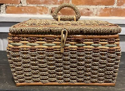 Vintage Sewing Basket Made In West Germany With Compartment  Green 7” X 11” • $34.89