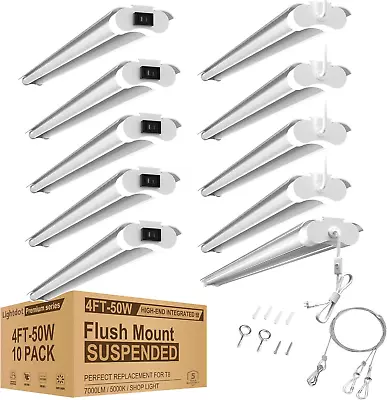 4FT Linkable LED Shop Light For Garage 10 Pack 50W Utility Shop Lights With Ref • $128.99