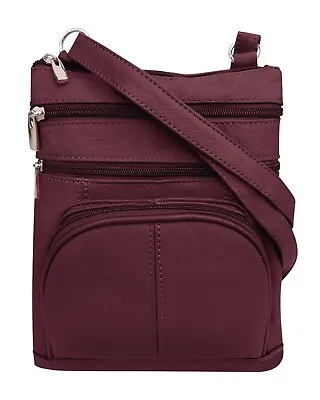 Roma Leathers Genuine Leather Multi-Pocket Crossbody Purse Bag (Wine) • $20.99