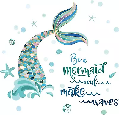 Mermaid Tail Wall Decals Quotes Be A Mermaid And Make Waves Bedroom Wall Sticker • $21.99