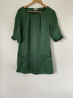 £26.99 • Buy Acne Dress 100% Silk Bottle Green Short Sleeve Mini Tunic Size 8