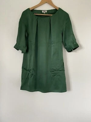 Acne Dress 100% Silk Bottle Green Short Sleeve Mini Tunic Size 8 • £19.99