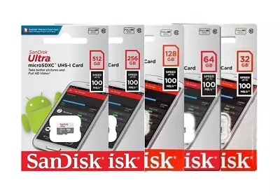 SanDisk Ultra 100MB/s 32GB 64GB 128GB 256GB 512GB Micro SD SDHC SDXC C10 UHS Lot • $7.99