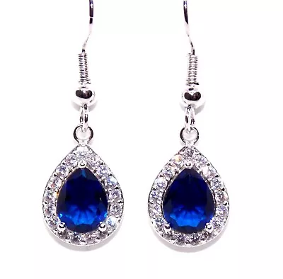 £24.99 • Buy Sterling Silver Blue Sapphire & Diamond 2.78ct Drop Earrings (925)