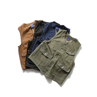 Mens Cargo Casual Vest Loose Sleeveless Jacket Hip Hop Waistcoat Fashion • $38.98