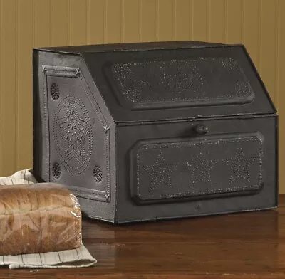 Galvanized Metal Black Star Bread Box Punched Tin Farmhouse Primitive Kitchen • $135